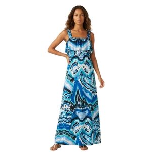 Madison Leigh Women's Size 10 Blue Sleeveless Long Maxi Dress Boho Ruffle Tier